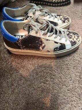 Golden Goose Women's Sneakers in Blue, White, Gray, Brown Snake Print